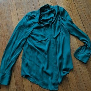 J crew silk pocket blouse in green